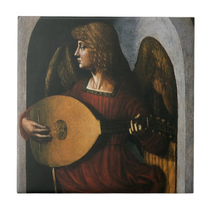 Leonardo da Vincis En ängel i rött med luta Kakelplatta