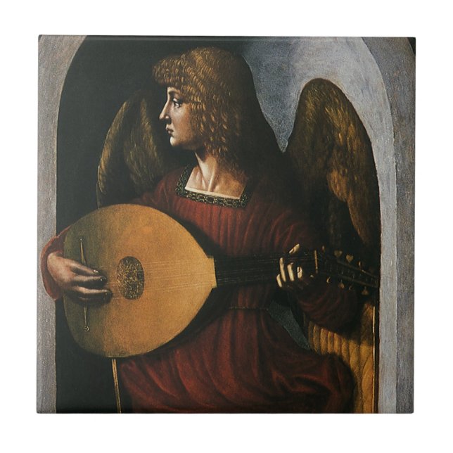 Leonardo da Vincis En ängel i rött med luta Kakelplatta (Framsidan)