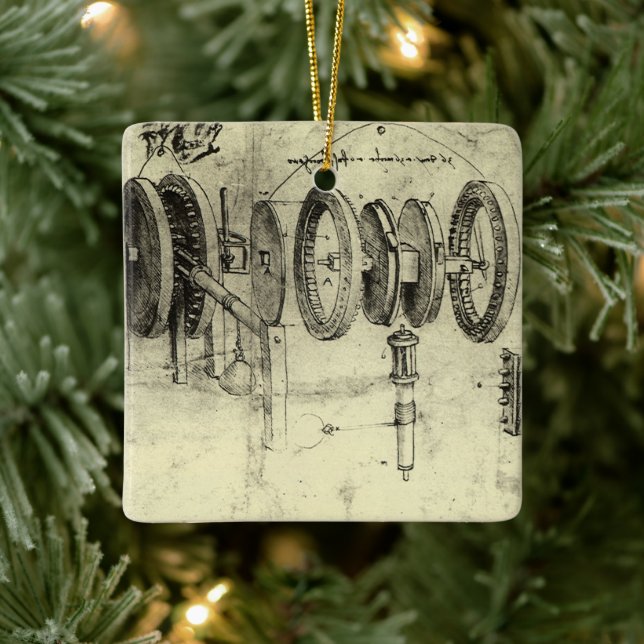 Leonardo da Vinci's Engineering Sketch of a Wheel Julgransprydnad Keramik (Träd)