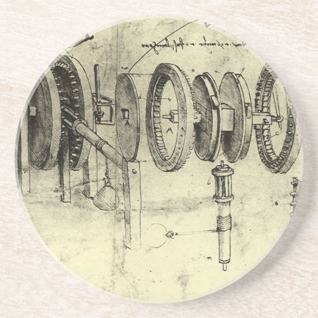 Leonardo da Vinci's Engineering Sketch of a Wheel Underlägg Sandsten (Framsidan)
