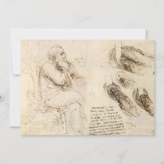 Leonardo da Vincis Gamle man och vattenskiss (Framsida)