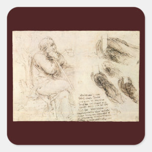 Leonardo da Vincis Gamle man och vattenskiss Fyrkantigt Klistermärke