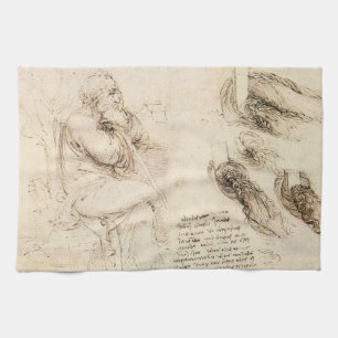 Leonardo da Vincis Gamle man och vattenskiss Kökshandduk
