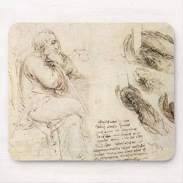 Leonardo da Vincis Gamle man och vattenskiss Musmatta (Framsidan)