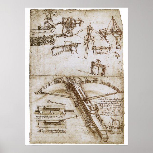 Leonardo da Vinci's Giant Crossbow Weapon Sketch Poster (Framsidan)