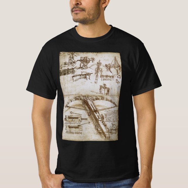 Leonardo da Vinci's Giant Crossbow Weapon Sketch T Shirt (Framsida)