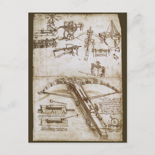 Leonardo da Vinci's Giant Crossbow Weapon Sketch Vykort (Framsida)