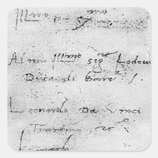 Leonardo da Vincis handstil Fyrkantigt Klistermärke (Framsida)
