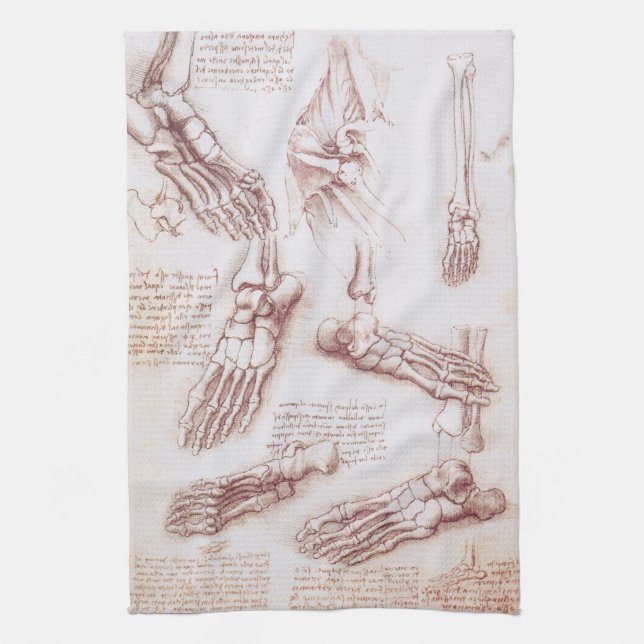 Leonardo da Vinci's Human Anatomy Foot Bones Kökshandduk (Vertikal)