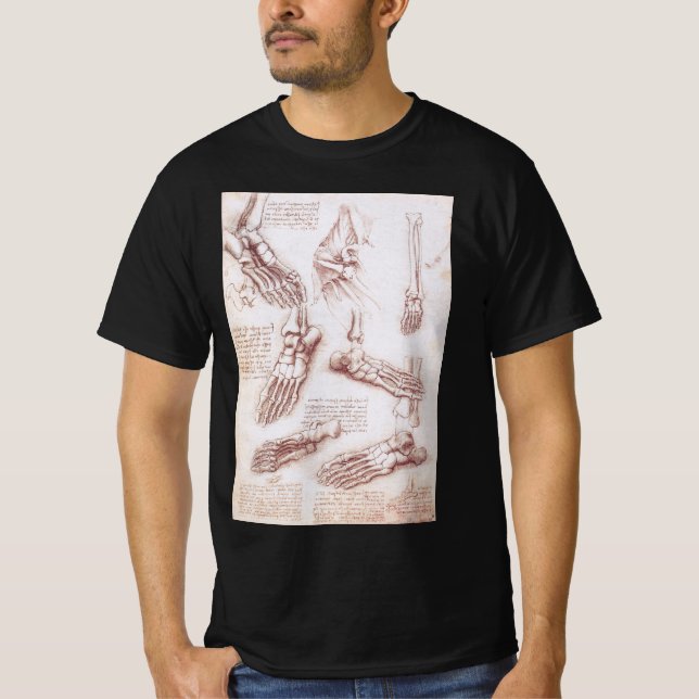 Leonardo da Vinci's Human Anatomy Foot Bones Tee (Framsida)