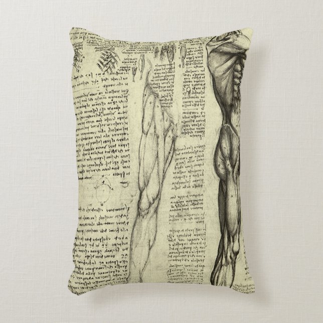 Leonardo da Vinci's Human Anatomy Male Muscles Prydnadskudde (Framsidan(Vertikal))