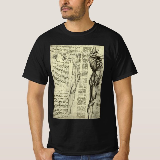 Leonardo da Vinci's Human Anatomy Male Muscles T Shirt (Framsida)