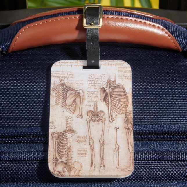 Leonardo da Vinci's Human Anatomy Skeleton Bones Bagagebricka (Framsida Insitu 2)