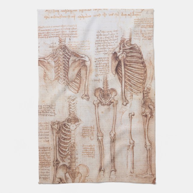 Leonardo da Vinci's Human Anatomy Skeleton Bones Kökshandduk (Vertikal)