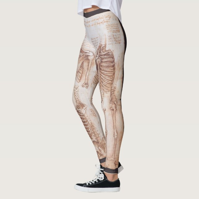 Leonardo da Vinci's Human Anatomy Skeleton Bones Leggings (Vänster)