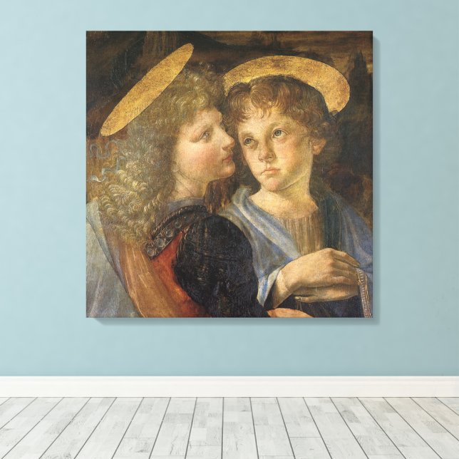 Leonardo da Vincis Kristi dop Englar Canvastryck (Insitu (trägolv))