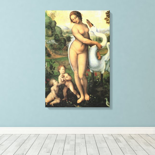 Leonardo da Vincis Leda och svanen Canvastryck (Insitu (trägolv))