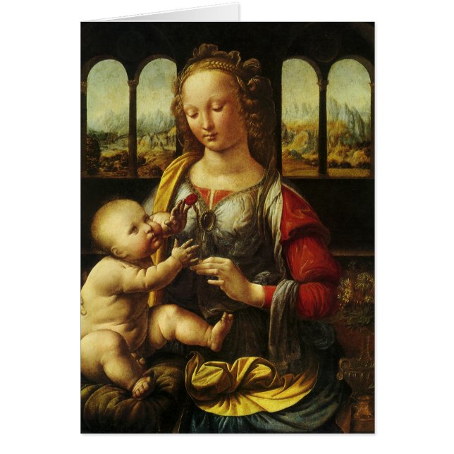 Leonardo da Vincis Madonnan med nejlikan Hälsningskort (Framsidan)