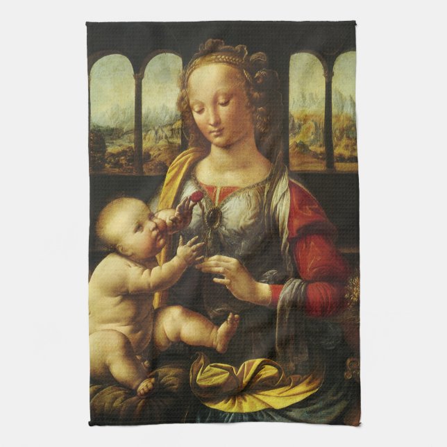 Leonardo da Vincis Madonnan med nejlikan Kökshandduk (Vertikal)