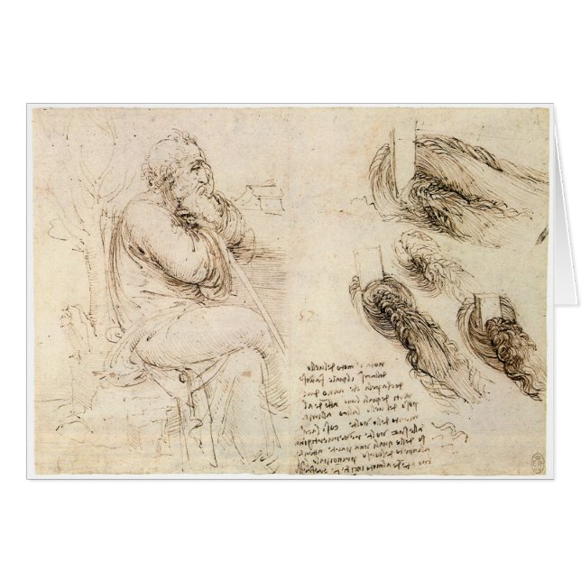 Leonardo da Vinci's Old Man och Vatten Sketch Hälsningskort (Framsidan Horizontal)