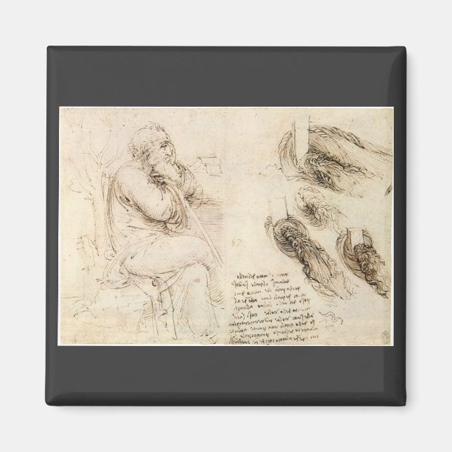 Leonardo da Vinci's Old Man och Vatten Sketch Magnet (Framsidan)