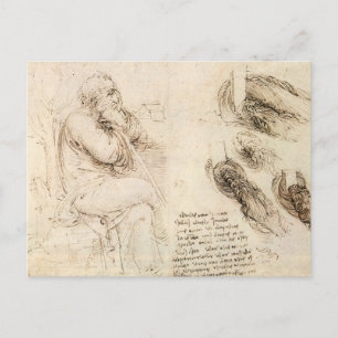 Leonardo da Vinci's Old Man och Vatten Sketch Vykort