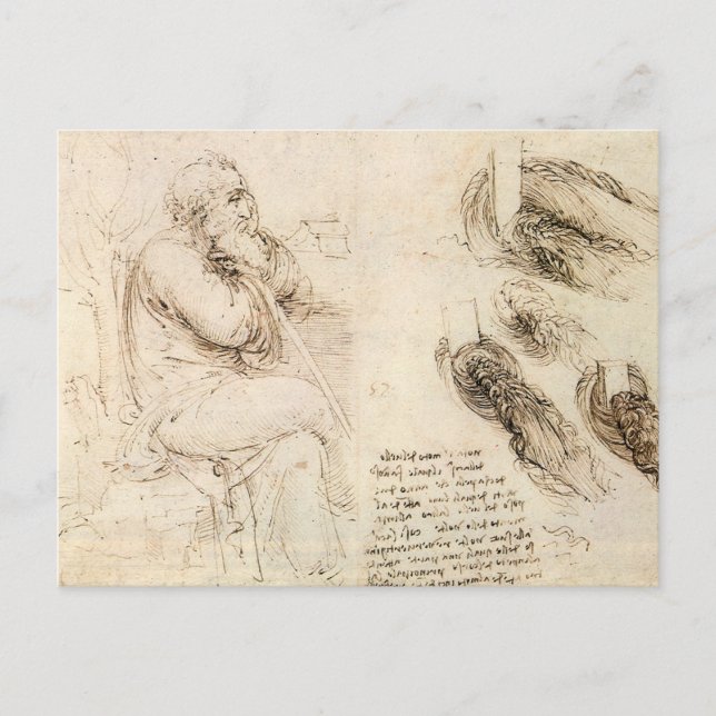 Leonardo da Vinci's Old Man och Vatten Sketch Vykort (Framsida)