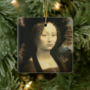 Leonardo da Vincis Porträtt av Ginevra Benci Julgransprydnad Keramik