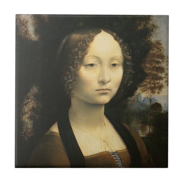 Leonardo da Vincis Porträtt av Ginevra Benci Kakelplatta (Framsidan)