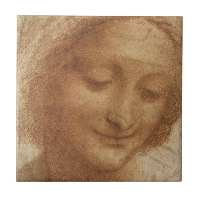 Leonardo da Vincis Porträtt i Saint Anne Study Kakelplatta (Framsidan)