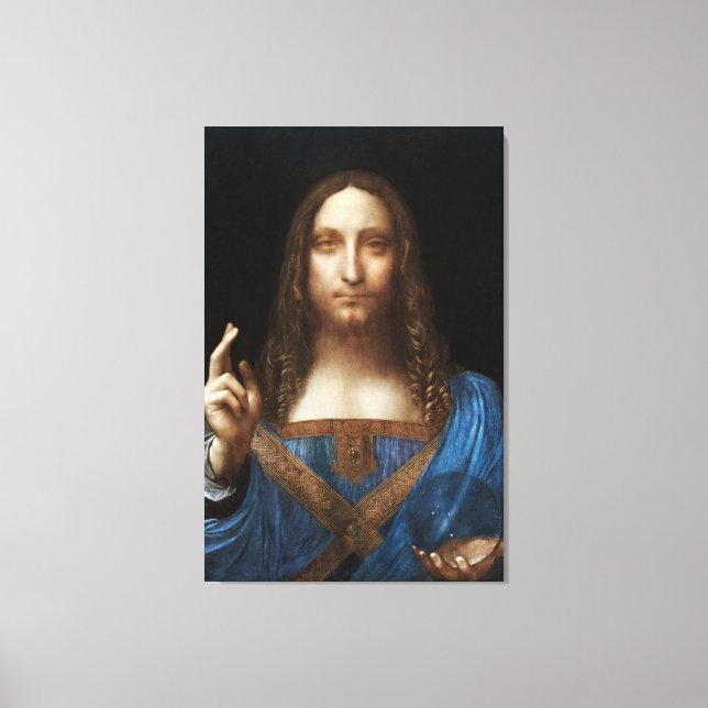 Leonardo da Vincis Salvator Mundi Canvastryck (Framsida)