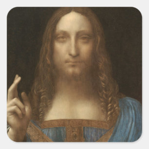 Leonardo da Vincis Salvator Mundi (Jesus Kristus) Fyrkantigt Klistermärke
