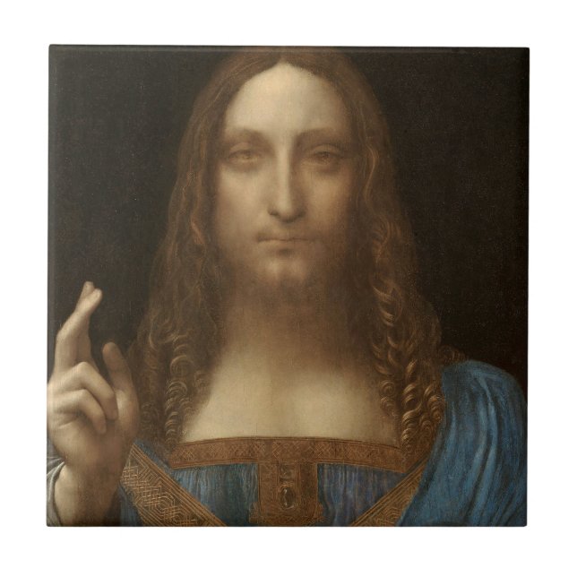 Leonardo da Vinci's Salvator Mundi (Jesus Kristus) Kakelplatta (Framsidan)