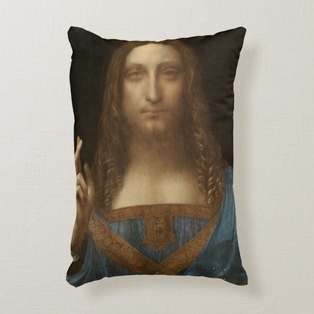 Leonardo da Vinci's Salvator Mundi (Jesus Kristus) Prydnadskudde (Framsidan(Vertikal))