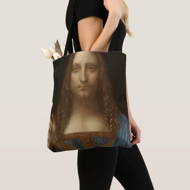 Leonardo da Vinci's Salvator Mundi (Jesus Kristus) Tygkasse (Närbild)