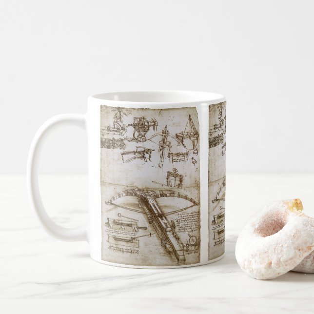 Leonardo da Vincis skiss på jättestora armborstvap Kaffemugg (Med munk)