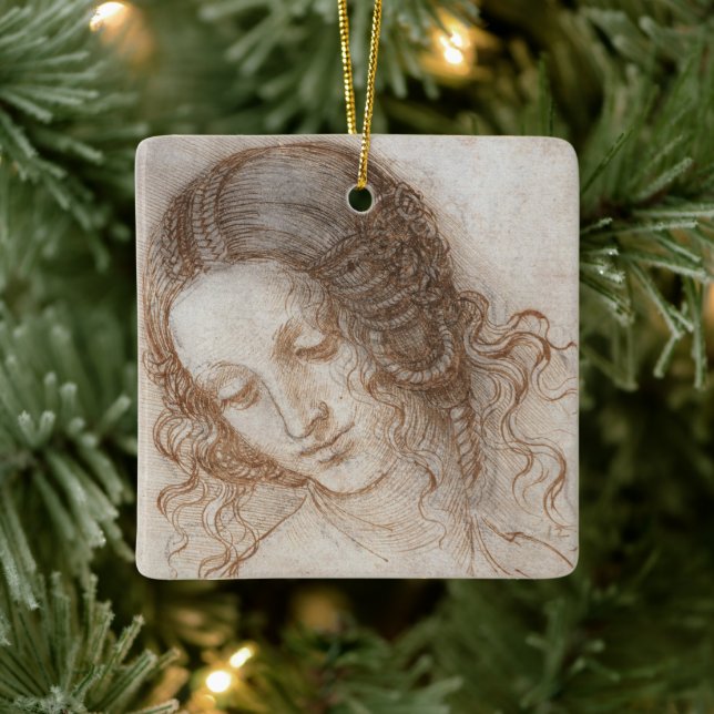 Leonardo da Vincis Studie av Ledahuvudet Julgransprydnad Keramik (Träd)