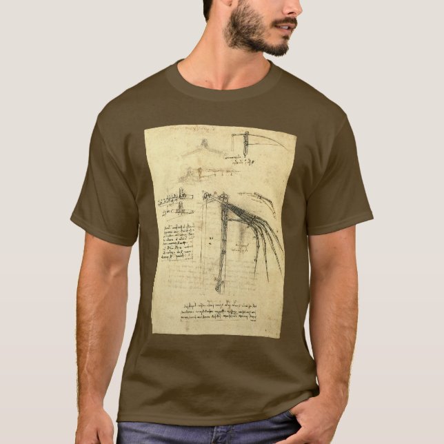 Leonardo da Vincis Vinge på flygande Maskin Sketch Tee Shirt (Framsida)