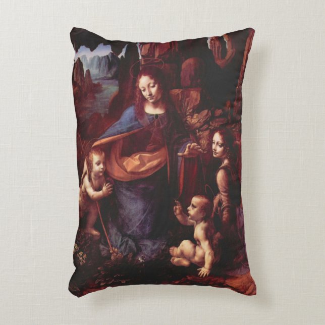 Leonardo da Vinci's Virgin (Madonna) i Sten Prydnadskudde (Framsidan(Vertikal))