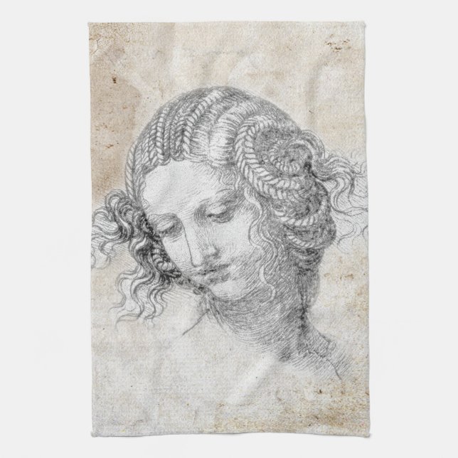Leonardo DaVinci Sketch Leda Parchment Elegant Art Kökshandduk (Vertikal)