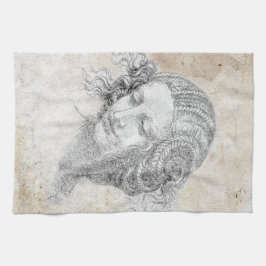 Leonardo DaVinci Skiss Leda Pergament Elegant Kons Kökshandduk