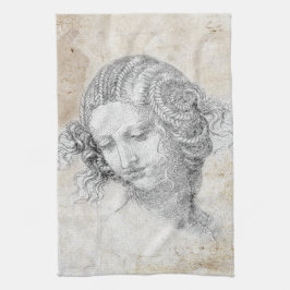 Leonardo DaVinci Skiss Leda Pergament Elegant Kons Kökshandduk