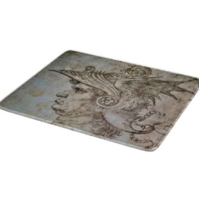 Leonardo’s hjälmförsedda krigare  (Da Vinci’s Ancient Warrior Sketch hand-pressed tempered glass cutting board five different sizes.

)