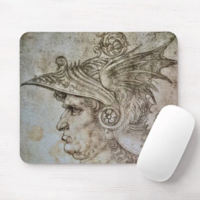 Leonardo’s hjälmförsedda krigare  musmatta (Da Vinci’s Ancient Warrior Sketch mouse pad dust and stain resistant. 9.25"l x 7.75"w.  Rubber back.)