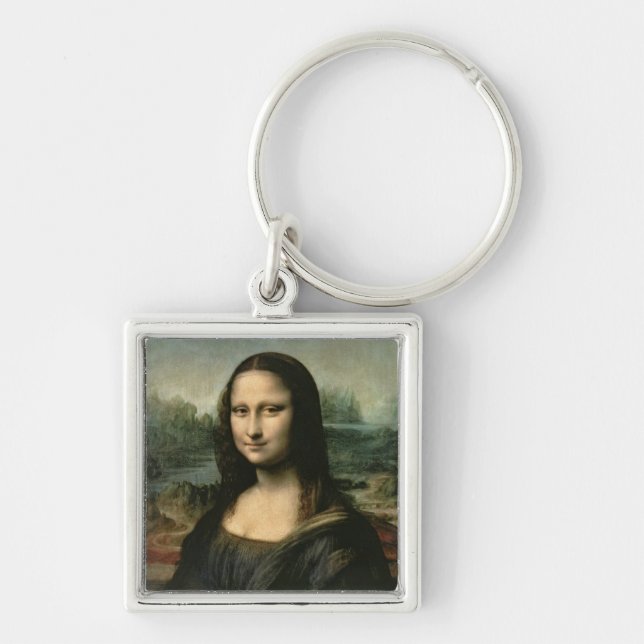 Leonardo Vinci | Mona Lisa, c.1503-6 Fyrkantig Silverfärgad Nyckelring (Framsidan)