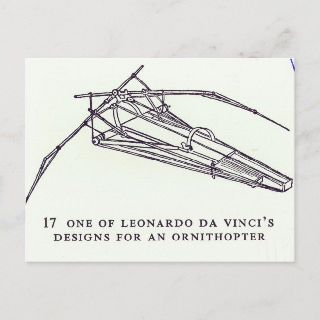 Leonardos Da Vinci designer för en Ornithopter Vykort (Framsida)