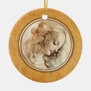 Leonardos Da Vinci kvinnlig Head teckningprydnad Julgransprydnad Keramik