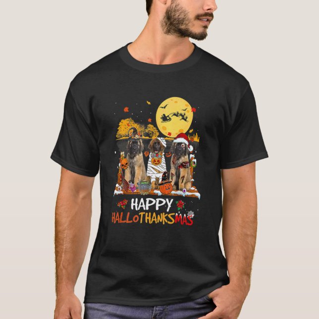 Leonberger Hallothanksmas Halloween Thanksgiving T Shirt (Framsida)