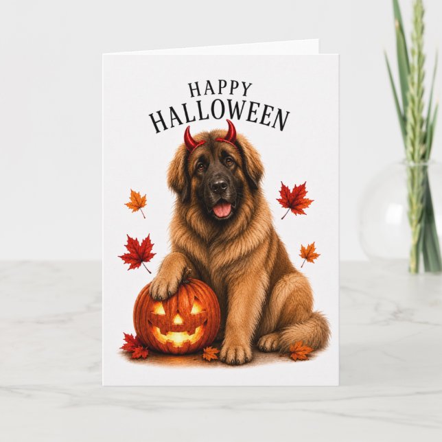 Leonberger Halloween Djävulshund Kort (Framsida)