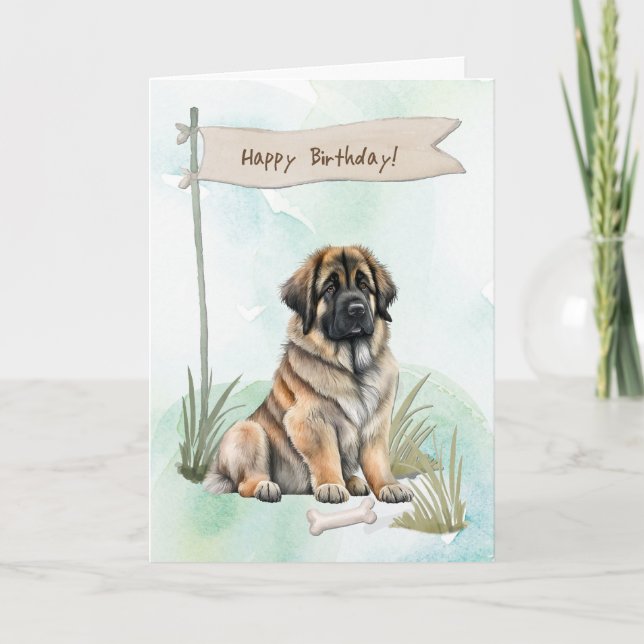 Leonberger Hund aveln utomhus under födelsedagssky Kort (Framsida)